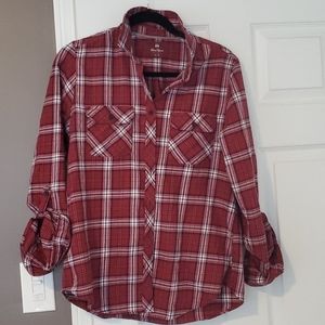 Red and white flannel shirt